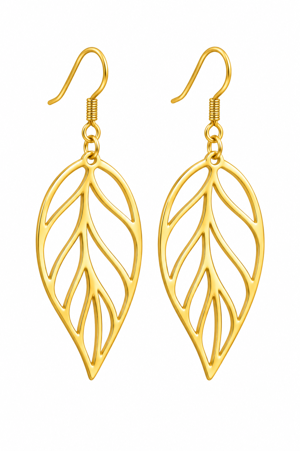 Boucles d'Oreilles Cléo – Feuilles Dorées Ciselées en Acier Inoxydable