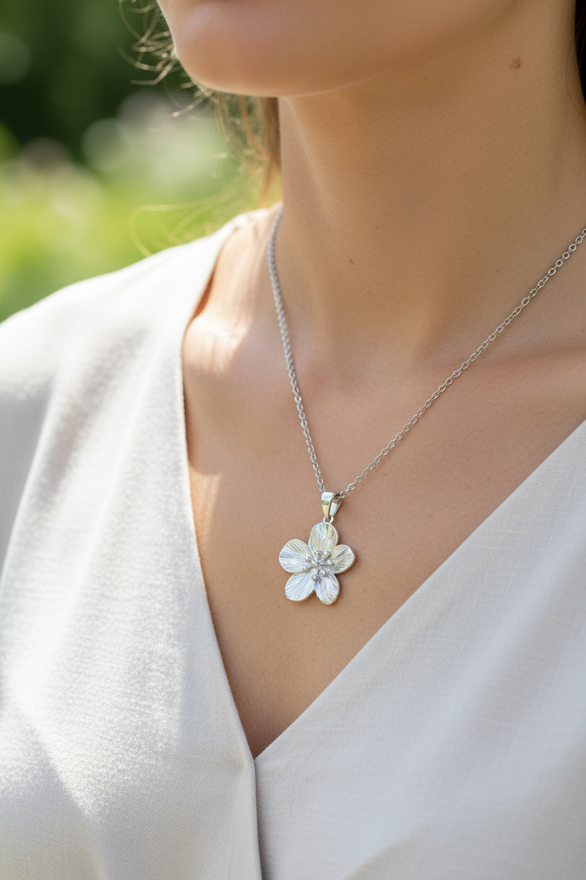 Collier Sakura – Pendentif Fleur Délicat en Acier Inoxydable