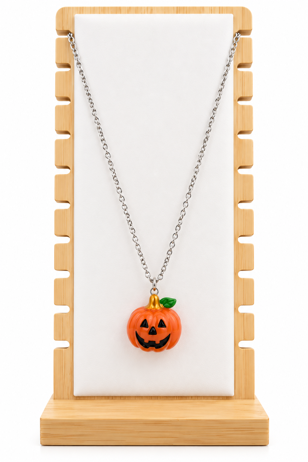 Collier Halloween Citrouille – Pendentif en résine et chaîne en acier inoxydable