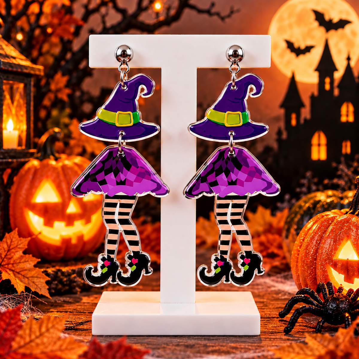 Boucles d’oreilles Halloween Mélusine – Sorcières en acrylique