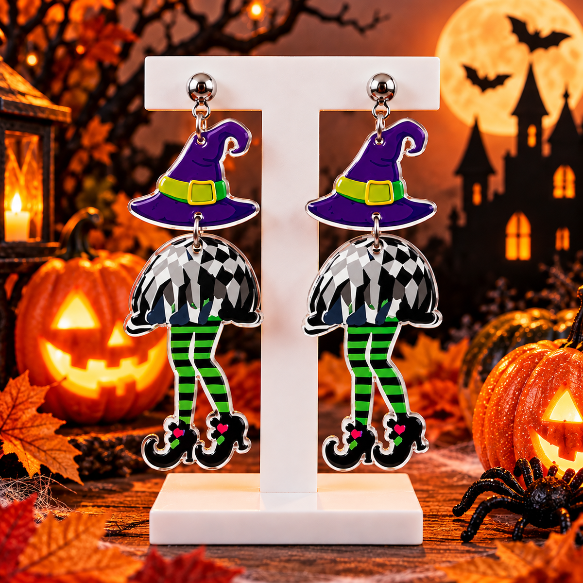 Boucles d’oreilles Halloween Mélusine – Sorcières en acrylique