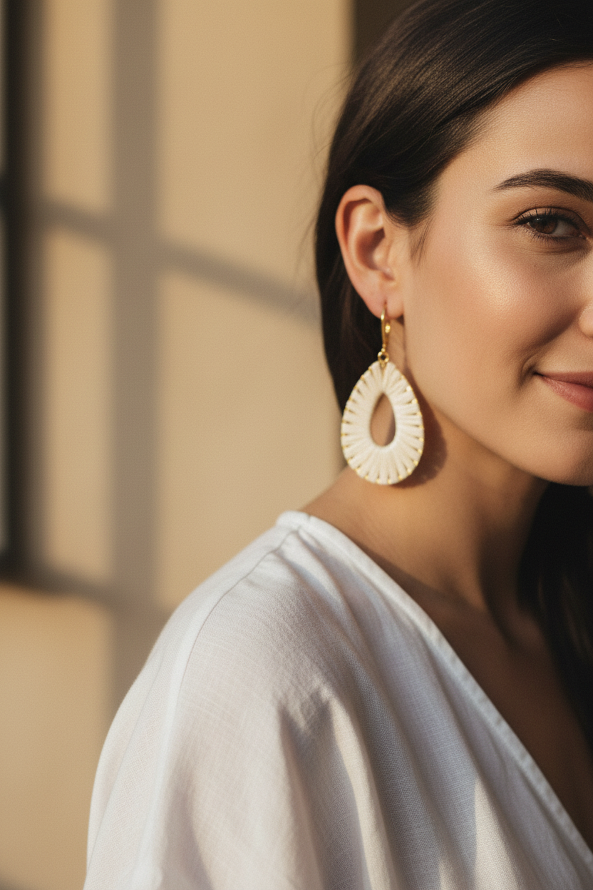 Boucles d'oreilles Blanches – Pendantes Tressées Bohème | Crochet Doré